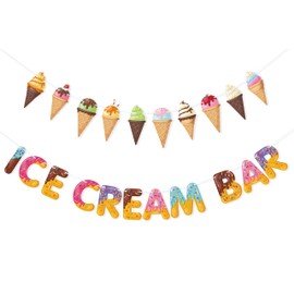 VILIFEVER Ice Cream Bar Banner Ice Cream Garland, Ice Cream Theme Birthday Party Baby Shower Wedding Decorations Photo Props Summer Holidays Party Favors