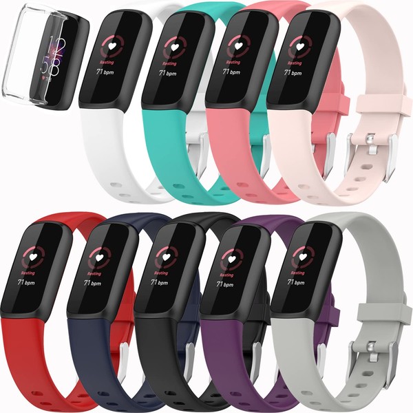 9-Pack Compatible Fitbit Luxe bands with FREE Screen Protector for Men & Women, Soft Silicone Replacement Sports Straps/Wristbands for Fitbit Luxe (Small/Large)