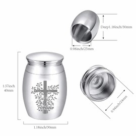 CREATCABIN Small Keepsake Urn with Cross Stainless Steel Mini Urn for Ash Storage Memorial Gift Waterproof Decorative Funeral Souvenir for Ashes People Pets Partial Enclosure 4 x 3 cm