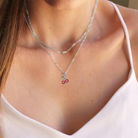 MONGAS Cherry Necklace 925 Sterling Silver Red Fruit Paperclip Necklace Cherry Jewelry Gifts for Women Mother Lovers