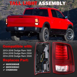 SHINEHONE Ram Tail Light Assembly Compatible With Ram 1500 2013-2018 Ram 2500 3500 2014-2018 Rear Taillight Brake Lamp With Bulb Right Passenger Side Replaces 68093080AB 68093080AC CH2801202