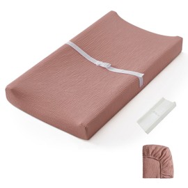Blissful Diary Muslin Baby Changing Pad with Waterproof Lining Foam, Diaper Changing Table Pad with Cover for Dressers (Dusty Pink, Rectangular)