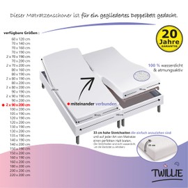 Twillie Double Mattress Protector 2 x 90 x 200 cm Waterproof for Joint Bed Mattress Topper Certified Oeko-Tex® Aegis® Hypoallergenic Anti-Dust Mites 100% Polycotton