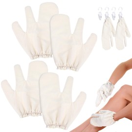 Remerry 4 Pieces Silk Garshana Gloves, Ayurvedic Dry Brushing Exfoliate Massage Shower Gloves for Women, Silk Massage Mitten with 4 Hooks for Easy Drying and Storage