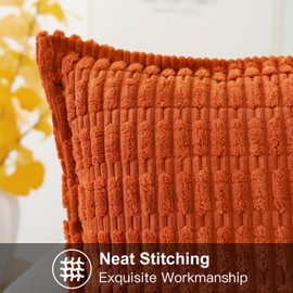 Otostar Cushion Cover Nordic 2 Piece Set Wheat Corduroy Stylish Cute Modern Zipper Interior Decorative Pillow Cover Zabuton Cover (17.7 x 17.7 inches (45 x 45 cm), Orange)