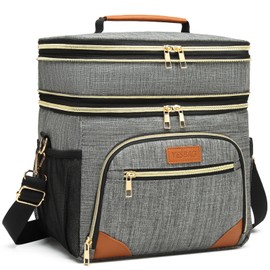 YESBAG Lunch Bag for Women Men, Expandable Dual Compartment Lunch Box, Reusable Insulated Adult Lunch Cooler Bags with Shoulder Strap (Dark Grey)