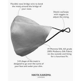 KARIZMA 90210 Silk Face Mask (Grey). Luxury Fashion Masks, 19 Momme Mulberry Silk Mask. Fashionable Designer Face Mask for Women, Washable Fabric Face Mask, Reusable Facemask 6A Grade Fabric