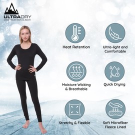 Women Thermal Set, Lightweight Ultra Soft Fleece Shirt and Tights,Black,Medium