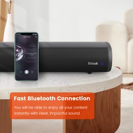 LITTOAK HDMI Sound Bar for TV, Bluetooth Small TV Soundbar Speaker, Optical/HDMI/Aux/Coax/USB/Bluetooth Connection for TV, PC, Projectors, Includes Remote Control, 16 inch