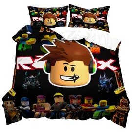 WlsqDE Roblx Bed Linen, Roblx Bed Linen, 135 x 200 cm, Anime Duvet Cover Set Includes 80 x 80 cm Pillowcase, Microfibre, Comfortable and Soft, for Teens, Boys and Girls, Duvet Cover Children