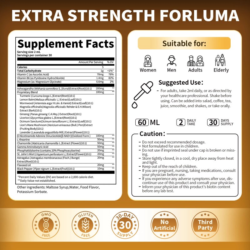 21-in-1 Cortisol Manager Reducer Liquid Drops, Support Night, Focus &