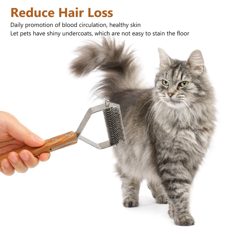 Pet Undercoat Rake Brush Double Sided Knots Removal Massage Wood