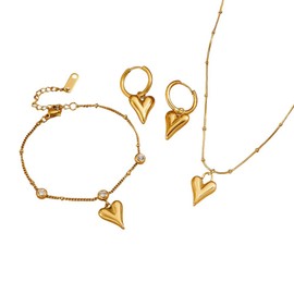 Set Collar, Aretes y Pulcera de Acero de Titanio Chapado en Oro 18K. Set para mujer, regalo de cumpleaños y navidad, incluye funda para transporte y almaceniamiento.