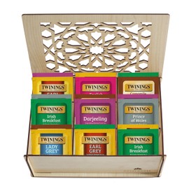 Twinings Tea Bag Sampler Variety with White Wooden Organizer (60 Count) 40 Different Flavors, Gift for Tea Lovers: Women, Men, Mom, Dad, Family, Friends, Couples