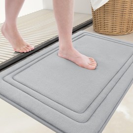Grandaily Memory Foam Bath Mat Rug 24x16, Ultra Soft, Non-Slip and Absorbent Bathroom Rugs, Machine Wash Dry, Comfortable Bath Rug Carpet for Bathroom Floor, Tub and Shower, Grey