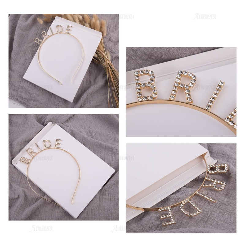 AUEAR, Rhinestone Bride Headband Elegant Crown Bachelorette Party Headbands (Golden