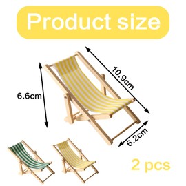 Pack of 2 Mini Deck Chairs, Decorative Small, Miniature Decoration, Miniature Garden Furniture, Wooden Mini Decorative Deck Chair, Mini Beach Chair, Miniature Furniture for DIY Garden, Beach, Micro
