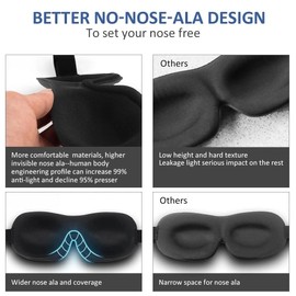 Sleep Mask Invisible Alar Deep Orbit 3D Eye Mask Ultra Lightweight & Comfortable Sleeping Mask Eye Sleep Mask for Travel, Nap, Shift Works, Black & Blue