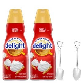 Candy Freezer International-Delight Liquid Coffee Creamer.- Two (2) 32 fl oz Bottles of Creamy Smooth Delightful Coffee Creamer and Mini Metal Spoon (Sweet & Creamy) Shovel Spoons
