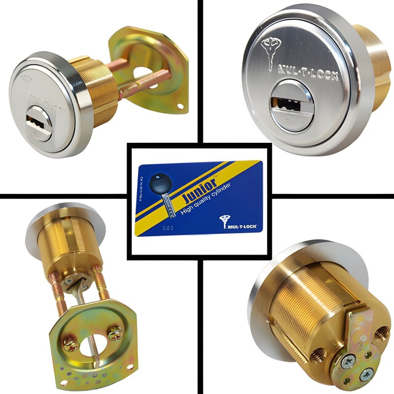 Mul-T-Lock Junior Satin Chrome Rim/Mortise Cylinder With 2 Keys and