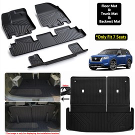 AltraVos Floor Mats & Trunk Mat for 2022-2024 2025 Nissan Pathfinder 7 Seats (Not Fit 8 Seats) TPE All Weather Protection 2 Rows Car Floor Liners with Cargo Liners Velcro Cover The Backrest
