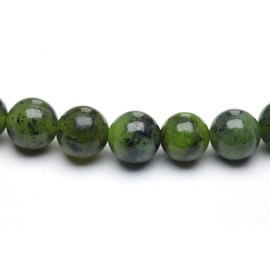 Echtes Nephrit Edelstein Armband mit 6mm Perlen und Edelstahlherz - verschiedene Längen - Heilstein Schutzstein Talisman Glücksbringer Geschenk (Nephrit, 22CM)