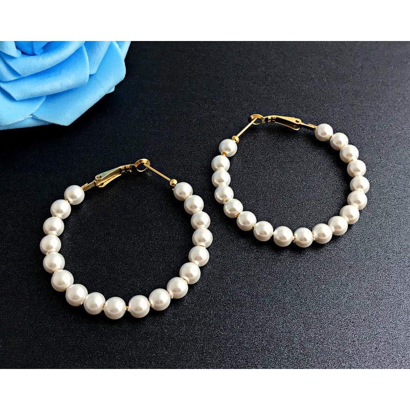 Pearl Hoop Earrings for Women Fashion Dangle Hypoallergenic Layer Earrings