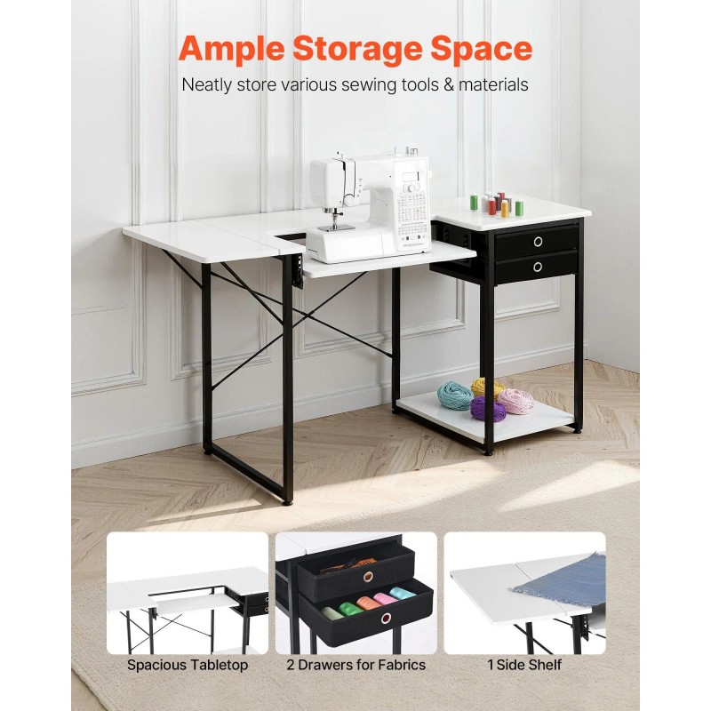 Adjustable Steel Leg Sewing Machine Table Foldable Side Shelf Multipurpose