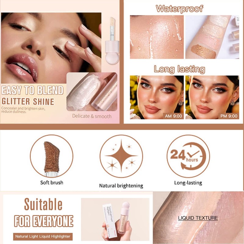 MEICOLY Liquid Highlighter,Long Lasting Liquid Luminizer Shimmer Stick,Waterproof Smooth Highlight