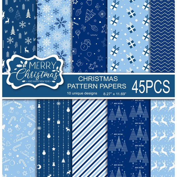 MIAHART 45 Sheets Merry Christmas Pattern Paper Set 10 Designs