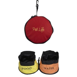 PET LIFE 'Dual Folding' Waterproof Food and Water Collapsible Folding Travel Pet Cat Dog Bowl Feeder Waterer Fountain, One Size, Yellow, Orange and Red