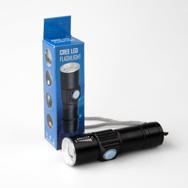 West Coast Paracord LED Flashlight, 3 Modes, Adjustable Zoom Focus, USB Rechargeable, Portable EDC Tactical Light, Bright 200 Lumens, Long Battery