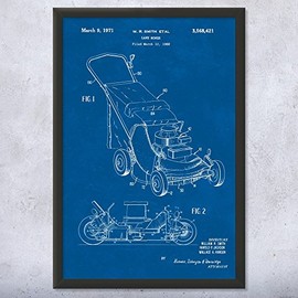 Framed Lawn Mower Print, Gardener Gift, Lawn Care Tools, Yard Work Art, Mower Blueprint, Hardware Store Decor, Dad Gifts Blueprint (16x20)