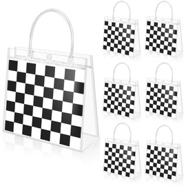 Mikzhskr 20Pack Race Car Clear PVC Favors Bags with Handles Reusable Waterproof Black and White Checkered Candy Goodie Gift Snack Tote Bag for Racing Soccer Sports Game Birthday Party Decorations