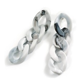 Large Oval Link Acrylic Chain Drop Earrings (Marble Effect in White/Black) - 60mm Long