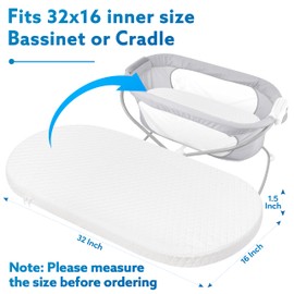 Pro Goleem Bassinet Mattress, Oval Bassinet Mattress Pad with Waterproof Bamboo Cover, Breathable Cradle Mattress, Moses Basket Mattress, 16’’x32’’