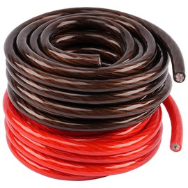 Audiopipe 25Ft 0 Gauge Black and 25Ft 0 Gauge Red Primary Wire (PWK-0-25RB), 0 AWG, Automotive Wire, Copper-Clad Aluminum (CCA), Soft-Touch, for Car Audio, Indoor Lighting, Amplifiers, RV Trailers