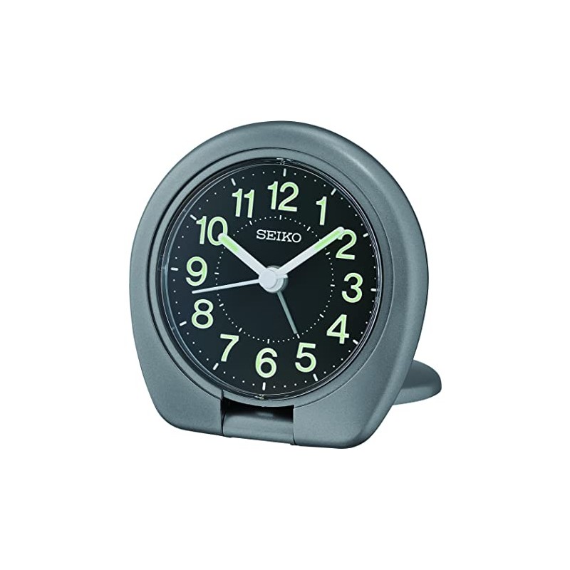 Seiko Sakai Travel Bedroom Alarm Clock, Metallic Dark Silver