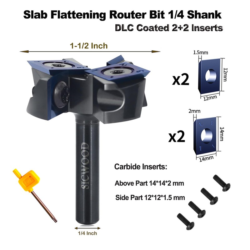 Slab Flattening Router Bit 1/4 Shank with DLC Coated, 1-1/2”