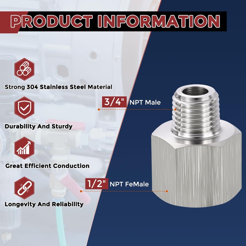Kozelo Pack of 1, 3/4" Male NPT to 1/2" FeMale