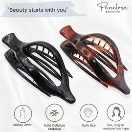 Parcelona French 2 Pieces Wide Beak Celluloid Tortoise Shell and Black Side Slide In Jaw Hair Claw Clip Clamp Clutcher