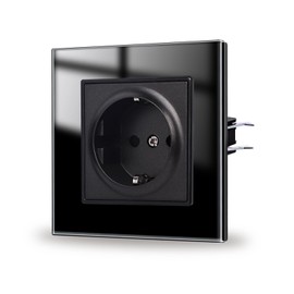 JIMEIDA Glass Socket Single Black Flush-Mounted Protective Contact Wall Socket Tempered Glass Panel Socket 86 mm x 86 mm, 16 Amp, 250 V