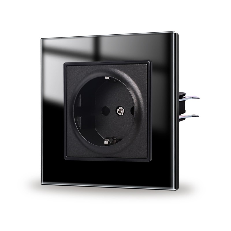JIMEIDA Glass Socket Single Black Flush-Mounted Protective Contact Wall Socket