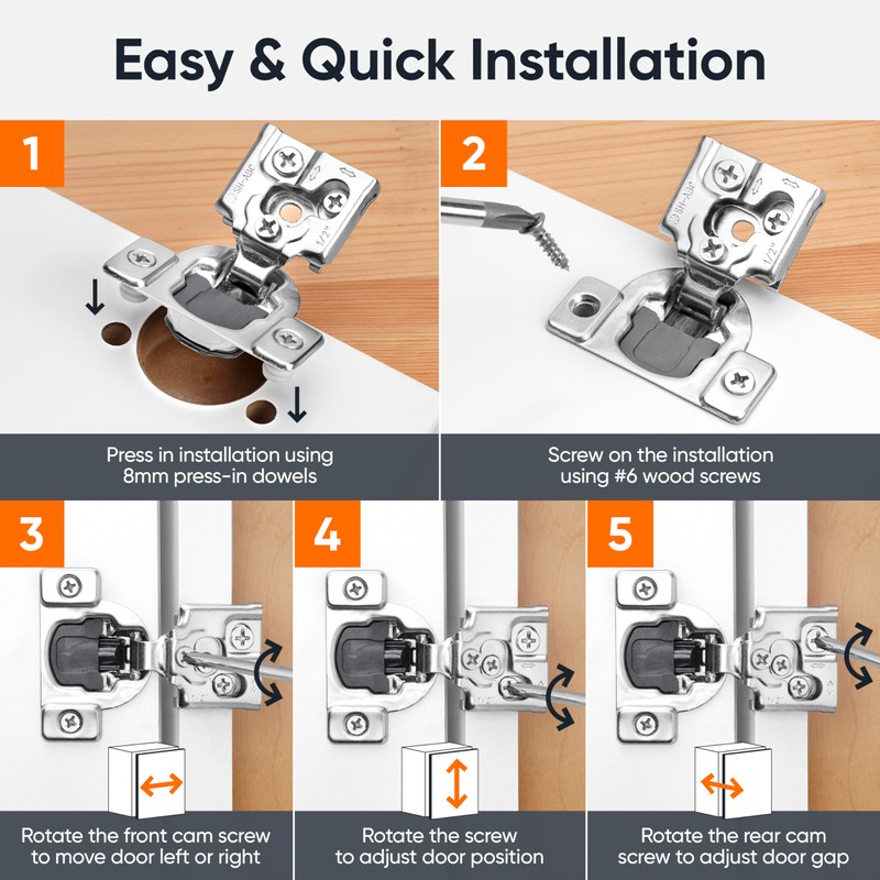 Decobasics 60 Pack Soft Close Cabinet Hinges – 1/2" Overlay