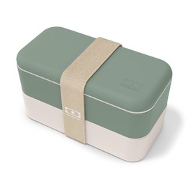 monbento - Natural Lunchbox Set - Mit Bento Box MB Original mit Fächern Made in France, Besteck-Set MB Slim Box, Bento Tasche MB Pochette M Cream - BPA Frei - Lebensmittelecht - Grün