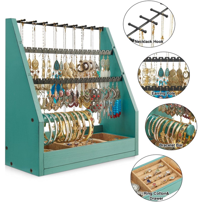 Earring Organizer, Rustic Wood 5 Layer Jewelry Organizer Stand