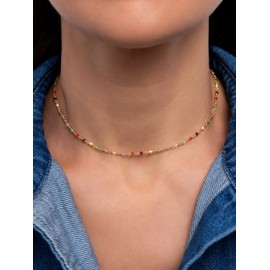 SINGULARU - Mini Crystals Colors Necklace Sterling Silver with 18K Gold Plated Plating Jewelry for Women, One size, Gold, No Gemstone