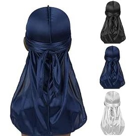 Men's Durag Bandana Sports Scarf Head Rap Tie Back Band Biker Cap (Navy)