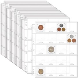 30 Sheets Uncle Paul Coin Binder Sheets for 2" x 2" Coin Flips - 600 Pockets 7 Holes Coin Pages Holders for Cardboard Compatible with Coin Collecting Binder of 3-Ring,4-Ring CS5430