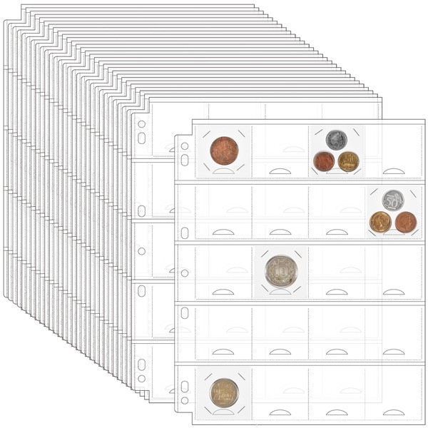30 Sheets Uncle Paul Coin Binder Sheets for 2" x